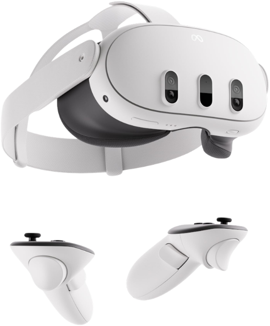 Visore per realtà virtuale con i due controller